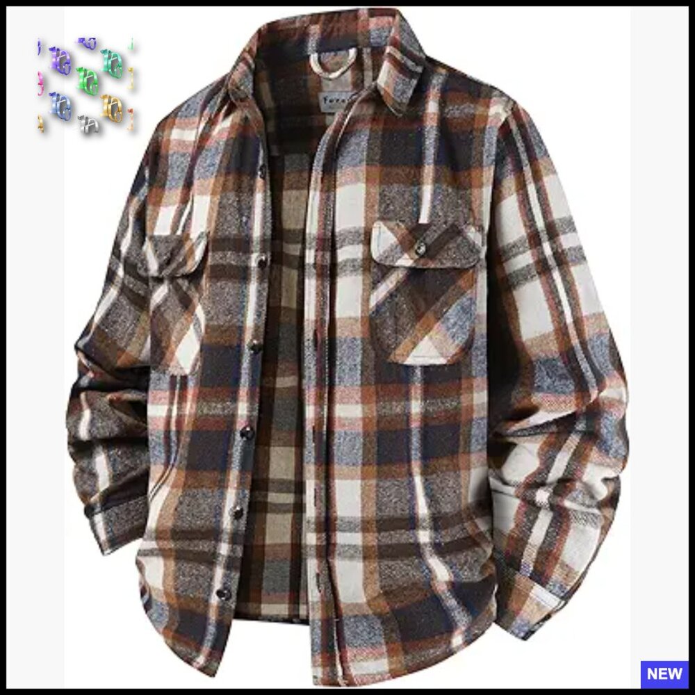 Classic Plaid Flannel Shirt Jacket Loose Fit Button Down with Pockets